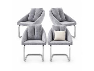 Chaise de salle à manger lot de 4 ergonomiques avec dossier enveloppant, structure en métal et velours gris