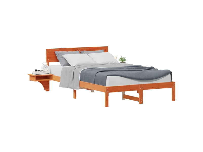  Lit double- lit adulte -  cadre de lit avec tête de lit brun  140 x 200 cm pin massif  - Conforama A