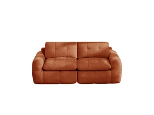 Canapé modulable 2 places en chenille orange, assise profonde