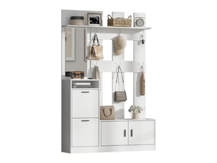Meuble d’entrée blanc 120 × 30 × 180 cm en panneau de fibres, miroir intégré, confort quotidien, style moderne