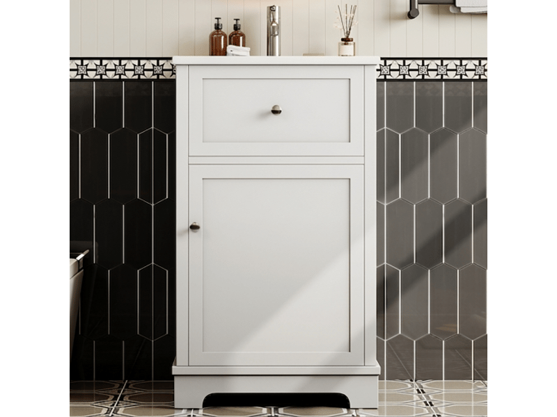 Meuble salle de bain 51 cm blanc avec meuble vasque mdf laqué et pieds surélevés - Conforama D