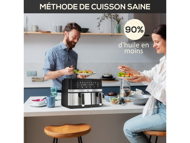  Friteuse à air sans huile, air fryer, double compartiment 8,5 l, 2700 w - 8 programmes, minuterie, température réglable  - Conforama R