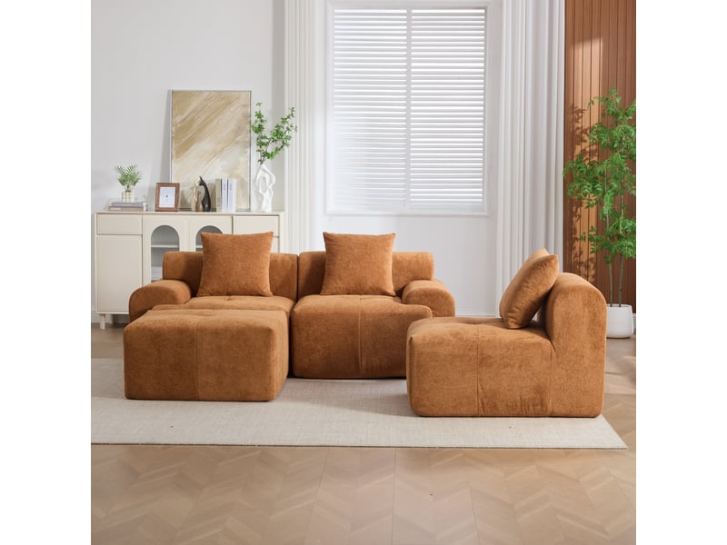  Canapé modulable d'angle 3 places orange en tissu, mousse à mémoire, sans montage, compressé, salon W3607S00009 - Conforama W