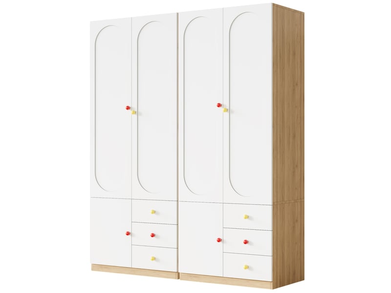 Lot de 2 armoires enfant 2 portes par armoire, 3 tiroirs par armoire et poignées céramique - blanc - 1,6e+2 x 5e+1 x 2e+2 cm IKSETERA TRADING LTD - Conforama A