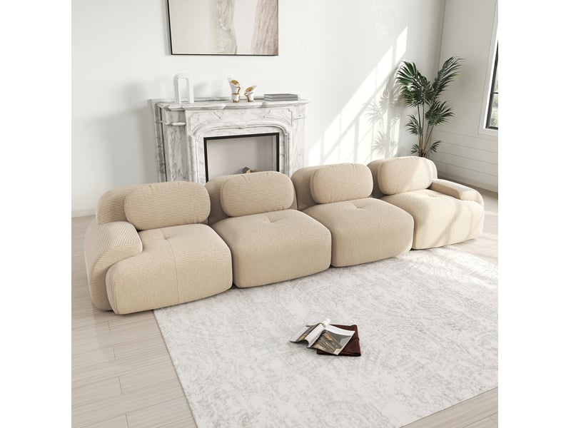  Canapé modulable 4 places modenvie sans cadre en velours côtelé beige 388 x 103 x 70 cm  - Conforama D