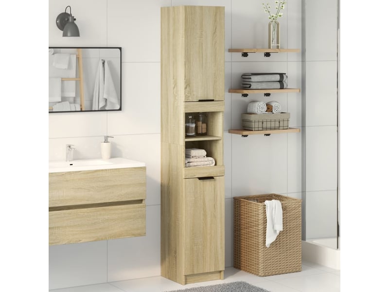  Meuble salle de bain rangement, commode chêne sonoma 32x34x188.5 cm  - Conforama B