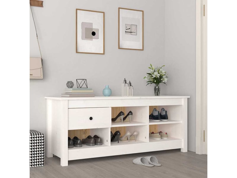  Meuble à chaussure | armoire à chaussures blanc 110x38x45,5 cm bois de pin massif shl6646  - Conforama B