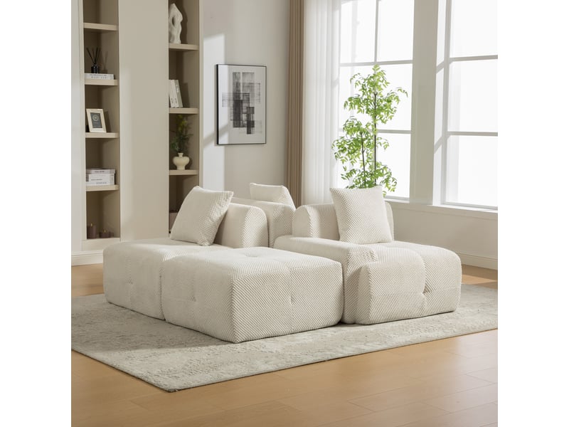  Canapé modulable en chenille 3 places beige - mousse 30d, sans montage, canapé pour salon  - Conforama E
