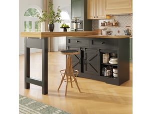 Îlot de cuisine 120x40x72 cm 2-en-1, avec panneau pivotant 360° et table à manger, meuble latéral, mdf, couleur noir