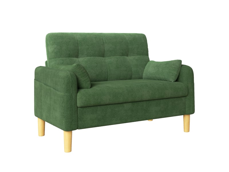  Canapé droit 2 places en chenille vert avec 2 coussins et poche latérale  - Conforama A