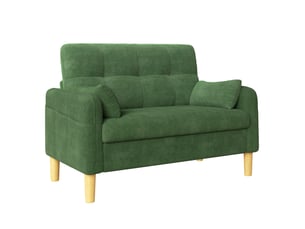 Canapé droit 2 places en chenille vert avec 2 coussins et poche latérale