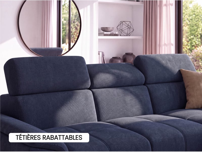 Canapé d'angle bleu convertible 4 places LUGANO - Conforama F