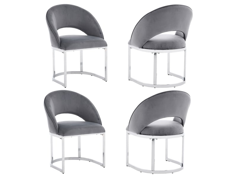  Lot de 4 chaises salle manger confortables pieds argentes velours gris argent moderne restaurant cafe  - Conforama A