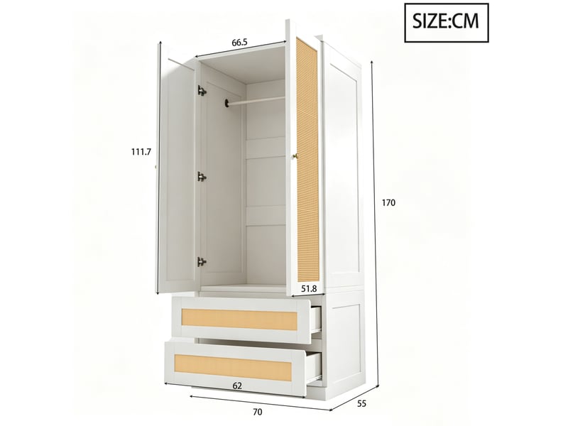 Armoire modenvie 2 portes 70 x 55 x 170 cm avec 2 tiroirs blanc  - Conforama C