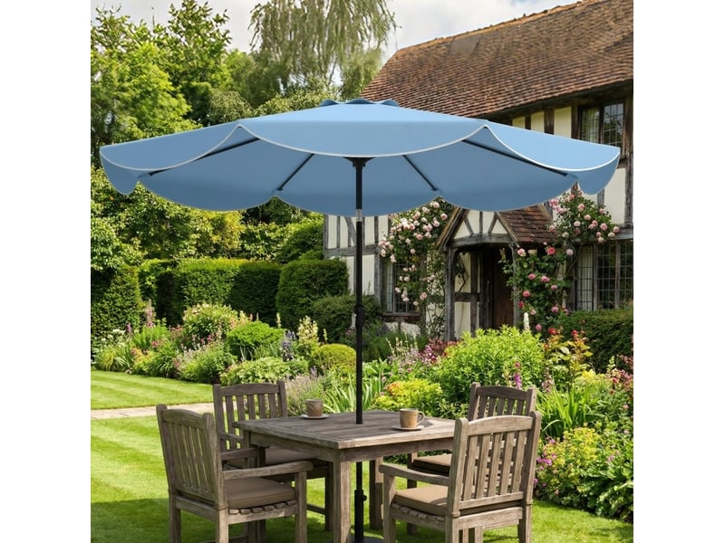 Parasol rond inclinable ø265x235 cm bleu ciel avec manivelle - Conforama D