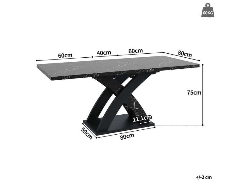 Table à manger extensible 120 à 160 cm, jusqu’à 6 personnes, mdf et métal, noire - Conforama E