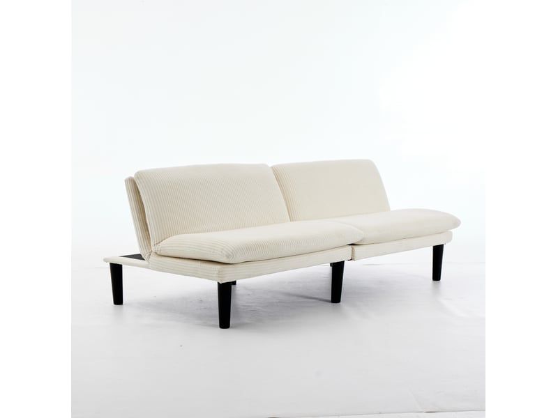  Canapé convertible 2 places 168 x 86 cm beige, velours côtelé, dossier réglable sans accoudoirs  - Conforama D