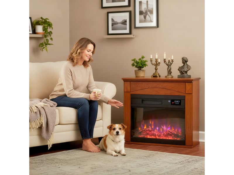  Cheminée électrique 1000 w et 2000 w, effet flamme 3d six couleurs, marron, 68,5 x 27,5 x 63 cm  - Conforama C