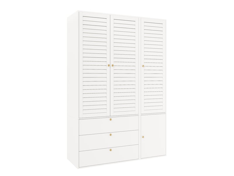  Armoire penderie 3 portes 135 x 50 x 200 cm blanche en panneaux de particules, 3 tiroirs et 2 tringles  - Conforama D
