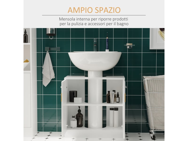  Meuble sous lavabo 60 cm en mdf et bambou, blanc et effet bois, ouverture en u  - Conforama W