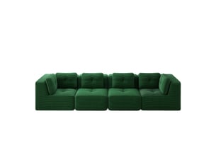Canapé modulable 4 places vert, canapé d'angle moderne en tissu côtelé avec coussins profonds et pieds antidérapants pour salon contemporain