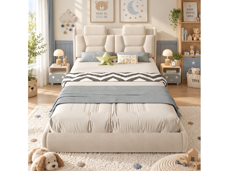  Lit enfant voiture 140x200 cm avec tête de lit réglable et roues lumineuses  - Conforama D