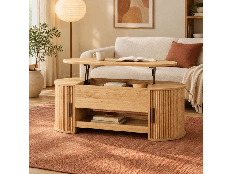  Table basse,110x55x55 cm,avec plateau relevable et rangements,mdf,naturel  - Conforama B