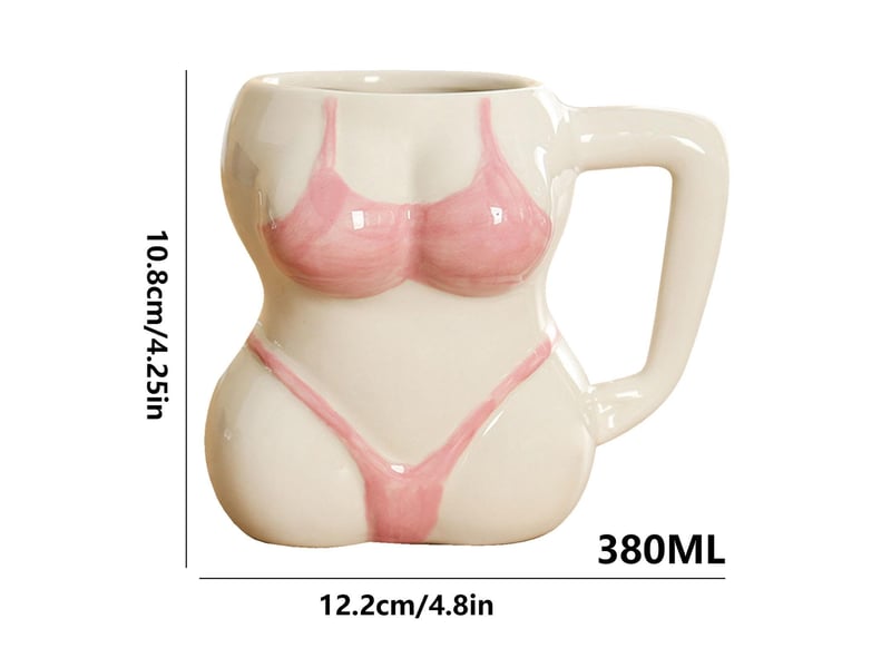  Mug en céramique, silhouette en bikini, rose, hauteur d’environ 12,2 cm  - Conforama E