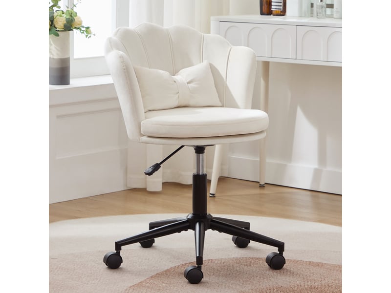  Fauteuil de bureau pivotant en velours, hauteur réglable 73-83 cm avec coussin - beige Fay Lum - Conforama B
