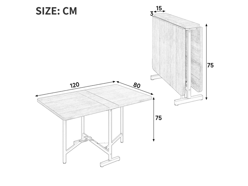  Table à manger pliante gain de place 120x80 cm, extensible avec structure en métal, mdf - noyer  - Conforama D