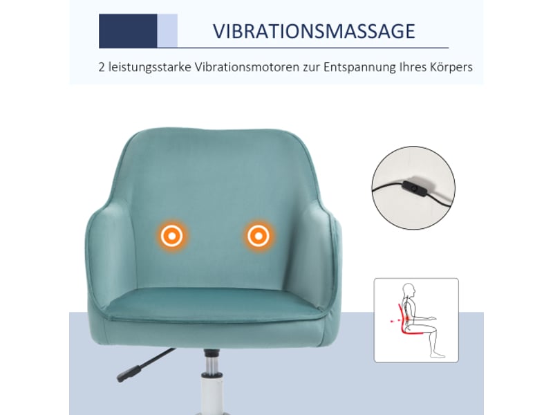  Fauteuil pivotant massant, coussin lombaire, accoudoirs, vert, pour bureau et salon  - Conforama D