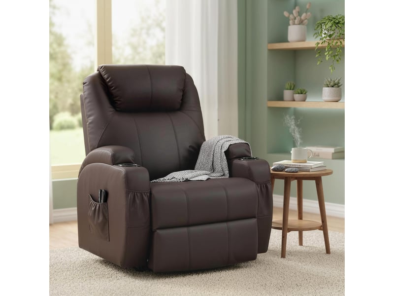  Fauteuil de relaxation, fauteuil releveur électrique, pu, 95x83x107cm, marron  - Conforama D