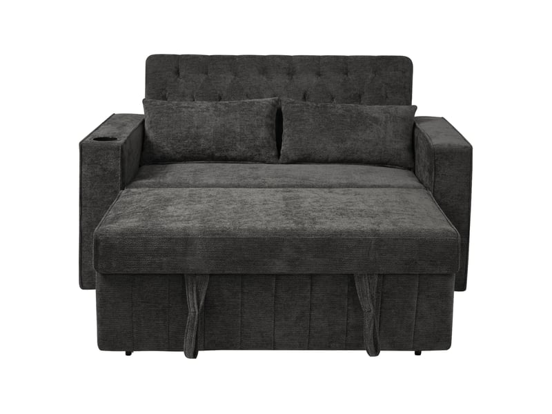 Canapé-lit 2 places 140x137 cm – gris – chenille, dossier réglable, usb, rangement et porte-gobelet - Conforama A