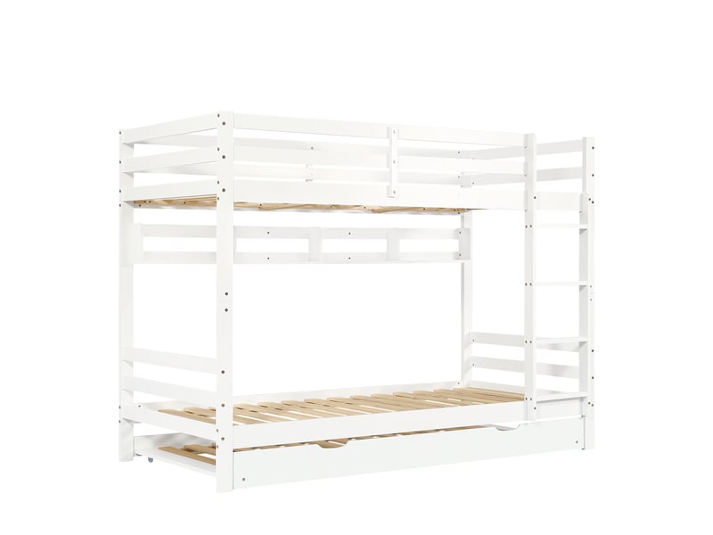  Lit superposé blanc avec roulettes et étagère, sommier inclus  - Conforama W