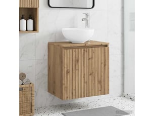 Vanité de lavabo mural, meuble de rangement chêne artisanal 49.5x35x63 cm
