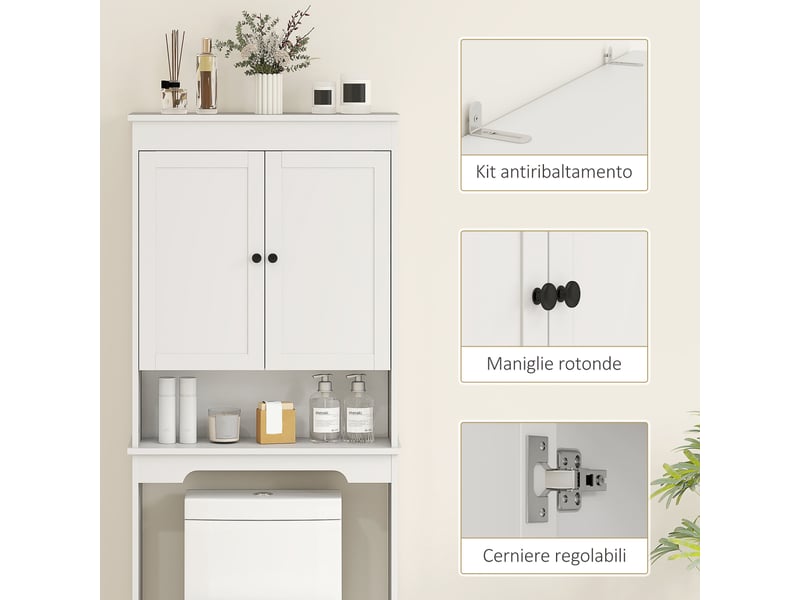  Meuble dessus wc blanc, rangement fermé et étagère ouverte, 65 x 22 x 161 cm  - Conforama W