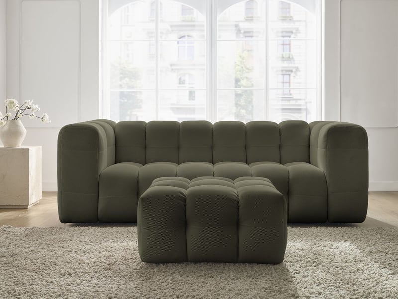  Bobochic canapé droit fixe 3 places cloud tissu mesh avec pouf vert CLOUD - Conforama D