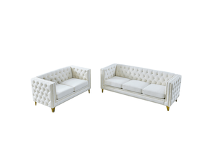 Canapé droit, coloris beige, matière mousse, ressorts, velours et bois, 5 places