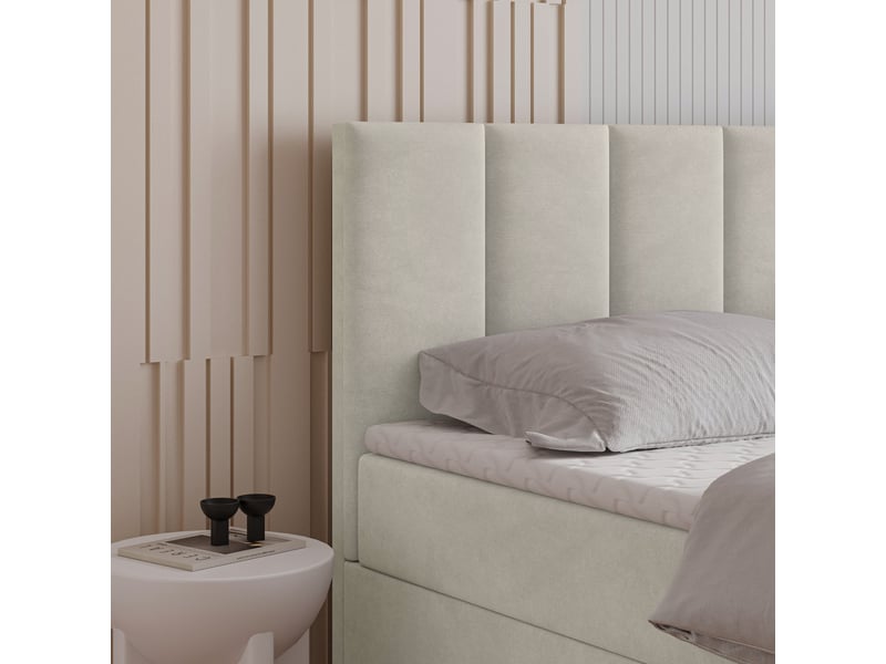  Boxspring meril 200x200 cm, lit complet avec matelas, beige  - Conforama D