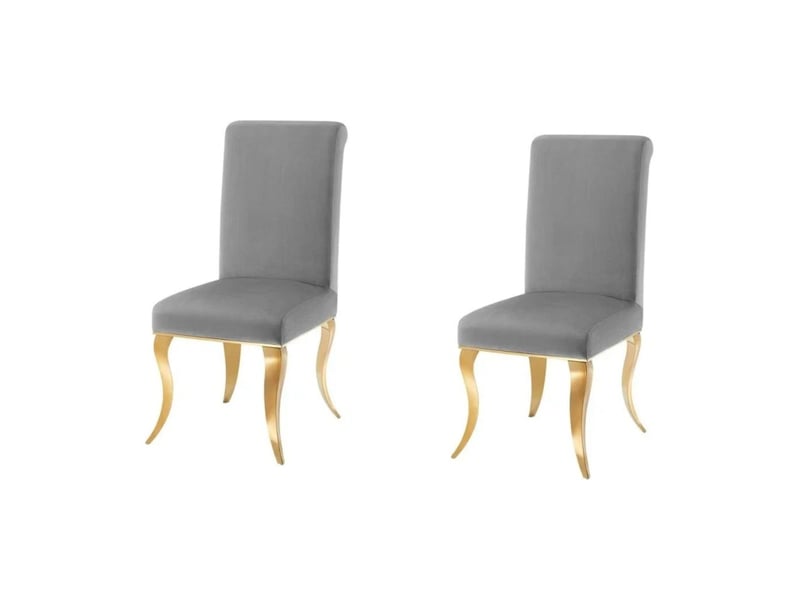 Lot de 2 chaises baroques velena en velours gris avec haut dossier et pieds dorés galbés - Conforama A
