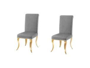 Lot de 2 chaises baroques velena en velours gris avec haut dossier et pieds dorés galbés