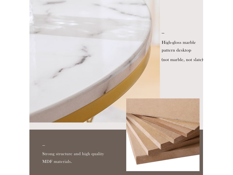  Tables basses gigognes avec 2 plateaux et base métallique, finition marbrée brillante, pour salon, en mdf, blanc  - Conforama E