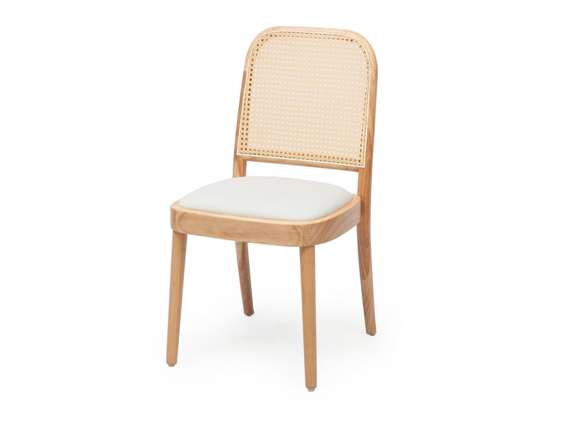  Chaises de salle à manger 4 pièces, dossier en rotin, bois et lin coloris naturel  - Conforama A