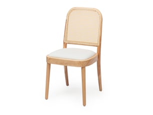 Chaises de salle à manger 4 pièces, dossier en rotin, bois et lin coloris naturel
