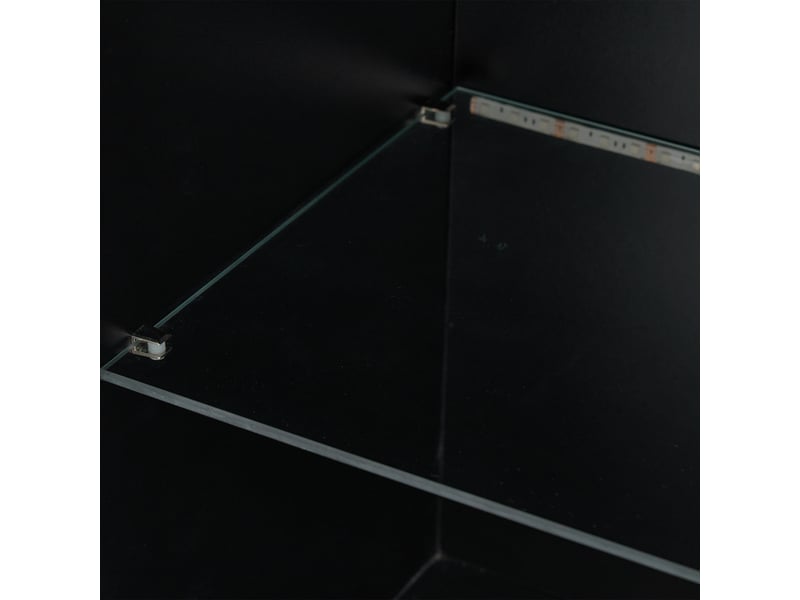  Vitrine brillant h-160cm en panneaux de particules avec lumière led,2 portes,2 niches et étagère en verre,noir vitrine noir - Conforama E