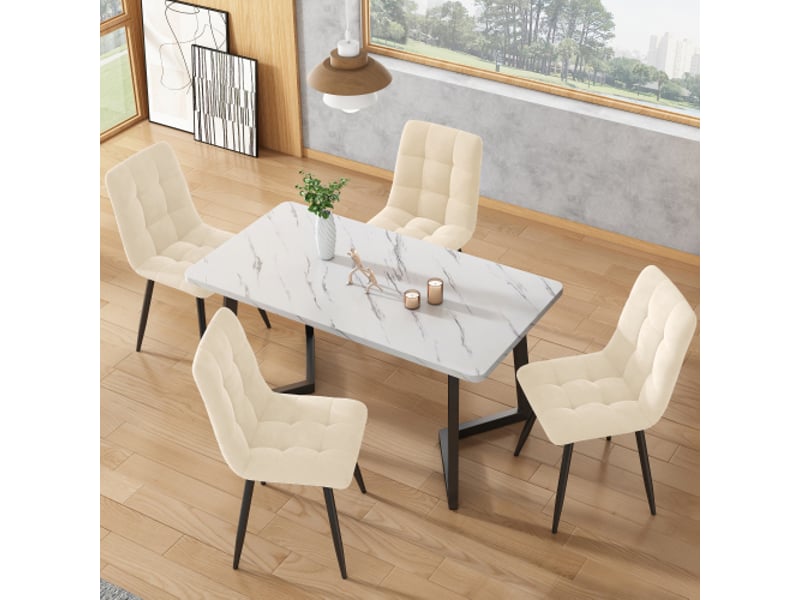  Lot de 4 chaises en velours coloris blanc avec pieds en métal chaise blanc - Conforama B