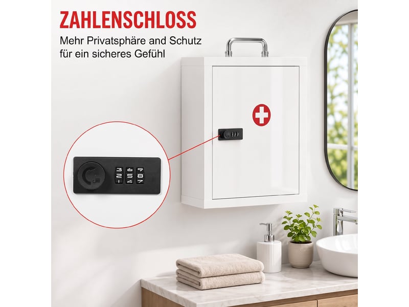  Armoire à pharmacie murale avec serrure à code, 3 niveaux, acier blanc  - Conforama R