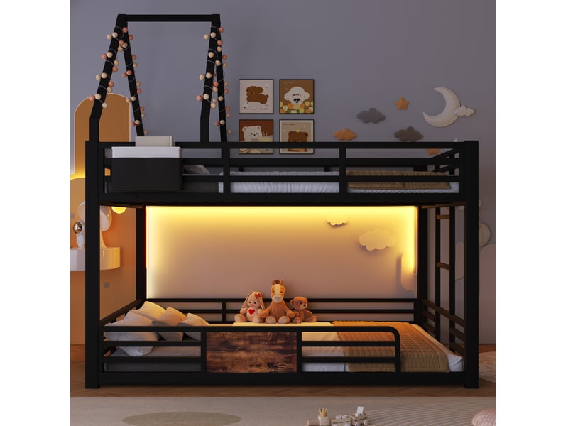  Lit superposé enfant 140 x 200 cm en métal et mdf noir avec led  - Conforama D