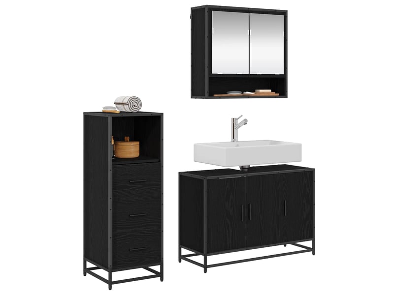  Ensemble de mobilier de salle de bain 3 pièces chêne noir cf64458  - Conforama C