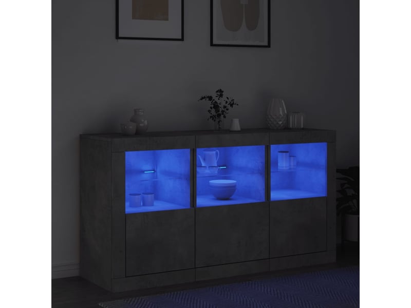  Buffet - bahut - meuble de rangement avec lumières led gris béton 123x37x67 cm  - Conforama D